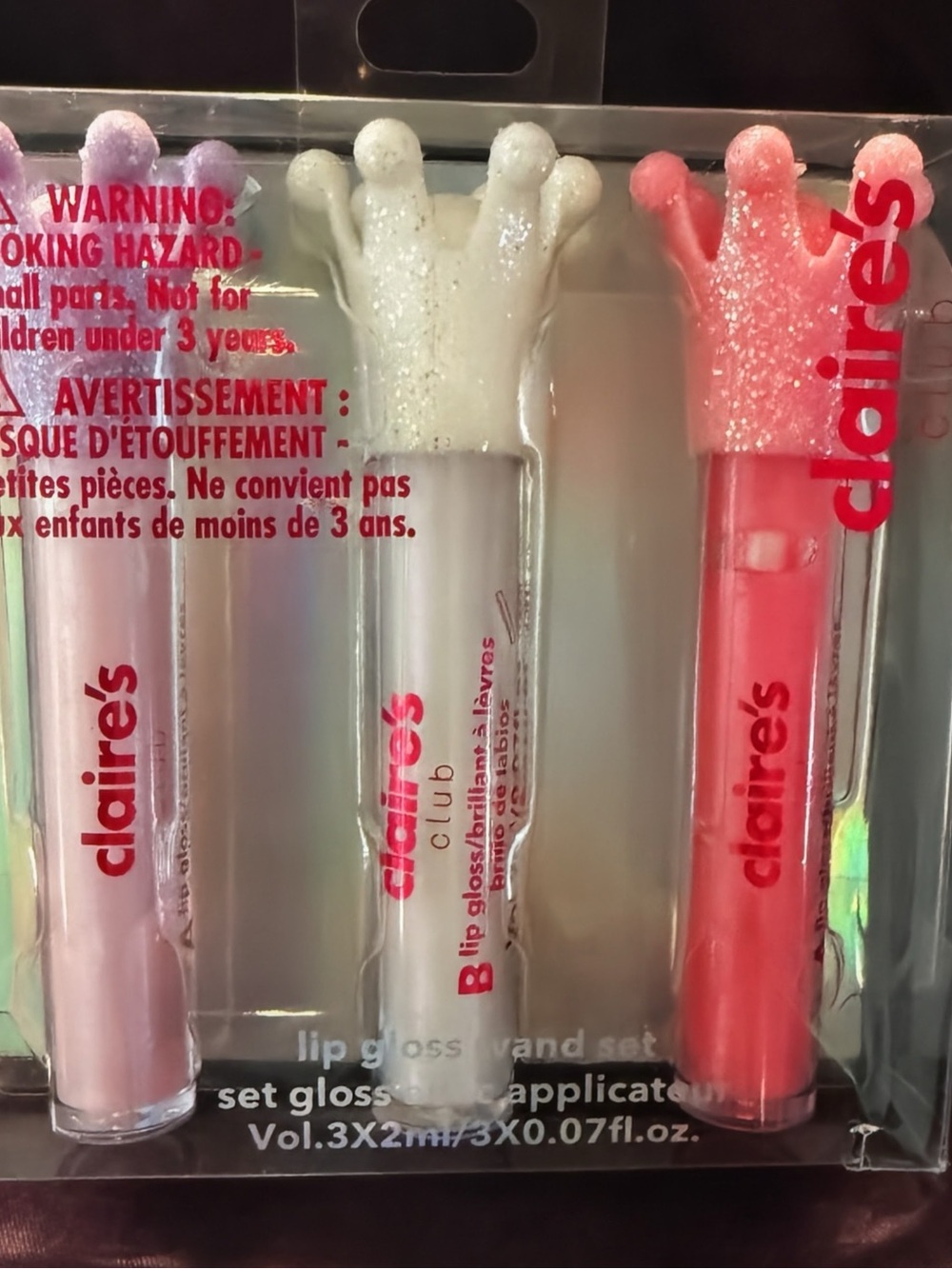 Claire's Pink, White & Coral Crown Lip Gloss Set